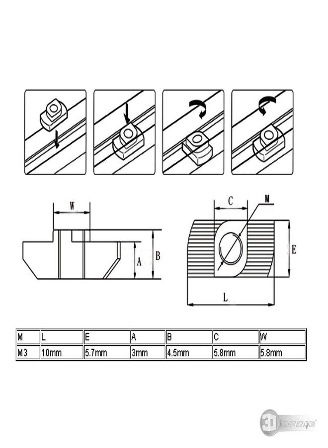 3DINNOVATIONS T Nut M3 Threaded Post Assembeled T-Nut for 20x20 Aluminum Extrusions/Aluminum Profile (Qty: 25 pcs) - Image 5